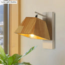 GobekUsa Beige Trapezoid Shade Rotatable Wood Wall Sconce - Modern Balcony Bedroom Lamp