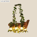 GobekUsa Modern Wooden Island Pendant Light - Pink/Green - 6 Bulbs LED - Industrial Style Hanging Lamp Kit