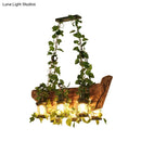 GobekUsa Modern Wooden Island Pendant Light - Pink/Green - 6 Bulbs LED - Industrial Style Hanging Lamp Kit