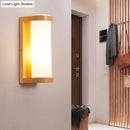 GobekUsa Wooden Rectangle Sconce Lamp with Opal Glass Shade - Simple Corner Wall Mount Lighting