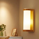 GobekUsa Wooden Rectangle Sconce Lamp with Opal Glass Shade - Simple Corner Wall Mount Lighting