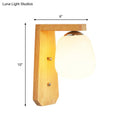 GobekUsa Modern Nordic Wooden Wall Lamp with Milky Glass Bud Shape & Right Angled Arm - 1 Bulb Wall Light