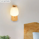 GobekUsa Modern Nordic Wooden Wall Lamp with Milky Glass Bud Shape & Right Angled Arm - 1 Bulb Wall Light
