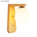 GobekUsa Modern Nordic Wooden Wall Lamp with Milky Glass Bud Shape & Right Angled Arm - 1 Bulb Wall Light