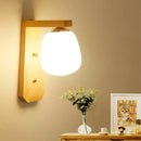 GobekUsa Modern Nordic Wooden Wall Lamp with Milky Glass Bud Shape & Right Angled Arm - 1 Bulb Wall Light