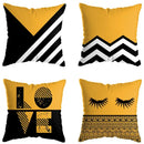 Modern yellow and black geometric deer print pillowcase living room by Decorbites