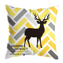 Modern yellow and black geometric deer print pillowcase living room by Decorbites