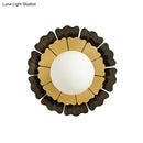 GobekUsa Modern Frosted Glass Wall Sconce with LED Lighting - Orb White, 1-Head Design, Yellow/Brown Finish, Sunflower Backplate