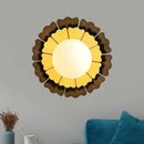 GobekUsa Modern Frosted Glass Wall Sconce with LED Lighting - Orb White, 1-Head Design, Yellow/Brown Finish, Sunflower Backplate