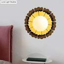 GobekUsa Modern Frosted Glass Wall Sconce with LED Lighting - Orb White, 1-Head Design, Yellow/Brown Finish, Sunflower Backplate