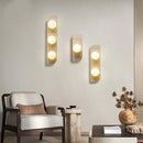 GobekUsa LED Wall Lamp 2 Glass Ball White, Yellow Travertine Stone Indoor Light