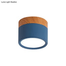 GobekUsa Small Macaron Metal Flush Mount Ceiling Light for Kitchen Bar - Yellow/Blue/Black & Wood