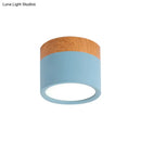 GobekUsa Small Macaron Metal Flush Mount Ceiling Light for Kitchen Bar - Yellow/Blue/Black & Wood