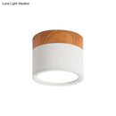 GobekUsa Small Macaron Metal Flush Mount Ceiling Light for Kitchen Bar - Yellow/Blue/Black & Wood