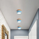 GobekUsa Small Macaron Metal Flush Mount Ceiling Light for Kitchen Bar - Yellow/Blue/Black & Wood