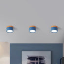 GobekUsa Small Macaron Metal Flush Mount Ceiling Light for Kitchen Bar - Yellow/Blue/Black & Wood