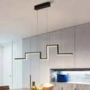 GobekUsa Simple Style Linear Metal Hanging Light Fixture - Black/Gray/Gold, 31.5"/39" Wide LED Chandelier Lamp in Warm/White Light