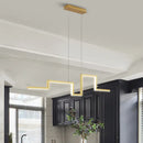GobekUsa Simple Style Linear Metal Hanging Light Fixture - Black/Gray/Gold, 31.5"/39" Wide LED Chandelier Lamp in Warm/White Light
