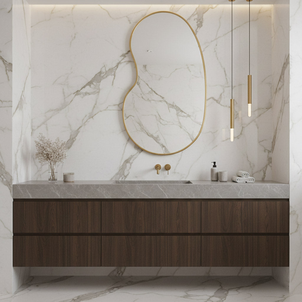 Kidney Shape Wall Mirror - Unlacquered Brass Mirror, photo 3 of 10