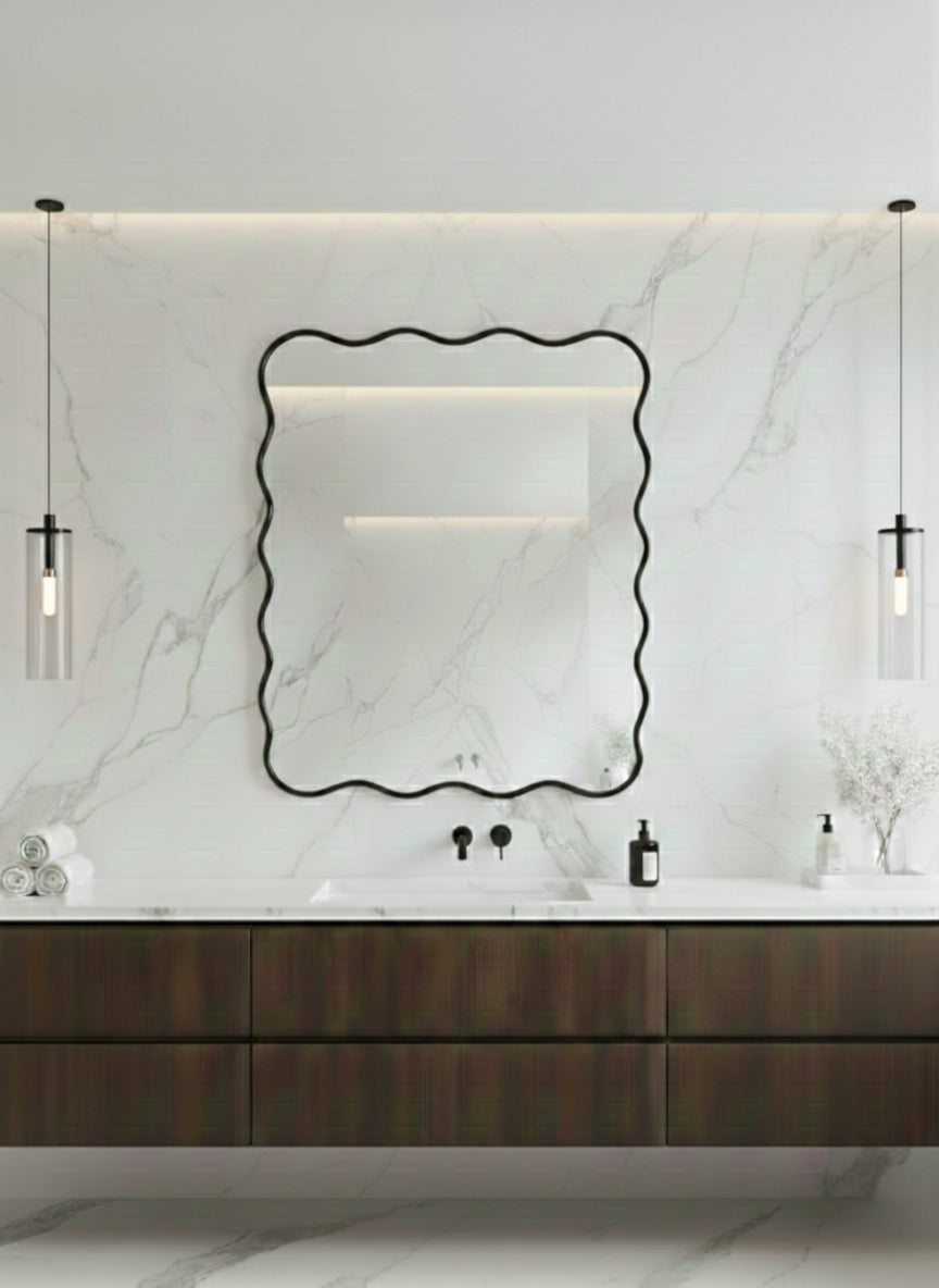 Black Squiggly Mirror - Rectangular Wavy Mirror
