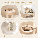 Modern Cat Tree for Indoor Cats with Cattail Fluff Condo and Top Perch-Natural