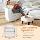 Modern Club Swivel Accent Chair with Ottoman Footrest Curved Backrest-Beige