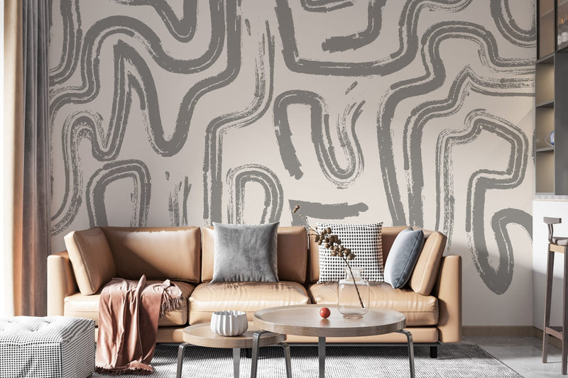 Modern Abstract Brushstroke Wallpaper - Neutral Artistic Wall Mural