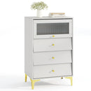 Modern Storage Cabinet with Flip Up Fluted Glass Door and Pull-out Drawers-Gray by LJGDeals