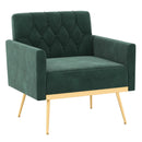 Modern Velvet Accent Chair with Button Tufted Back Golden Metal Legs and Adjustable Foot Pads by LJGDeals