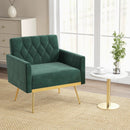 Modern Velvet Accent Chair with Button Tufted Back Golden Metal Legs and Adjustable Foot Pads by DirectDeals