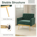 Modern Velvet Accent Chair with Button Tufted Back Golden Metal Legs and Adjustable Foot Pads by LJGDeals