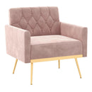 Modern Velvet Accent Chair with Button Tufted Back Golden Metal Legs and Adjustable Foot Pads by DirectDeals