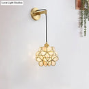 GobekUsa Modernist 1-Bulb Bedside Sconce Light: Brass Floral Ball Wall Lamp with Glass Shades (Pink/Clear/Light Pink)
