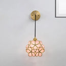 GobekUsa Modernist 1-Bulb Bedside Sconce Light: Brass Floral Ball Wall Lamp with Glass Shades (Pink/Clear/Light Pink)