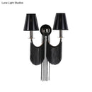 GobekUsa Modernist 2-Light Plastic Cone Shade Wall Sconce with Aluminum Tassel in Black/Silver