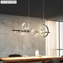 GobekUsa Modernist 7-Bulb Glass Island Light for Restaurants - Hanging Pendant with Transparent Ball Shades and Black Finish