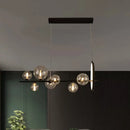 GobekUsa Modernist 7-Bulb Glass Island Light for Restaurants - Hanging Pendant with Transparent Ball Shades and Black Finish