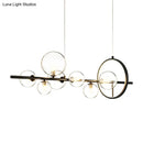GobekUsa Modernist 7-Bulb Glass Island Light for Restaurants - Hanging Pendant with Transparent Ball Shades and Black Finish