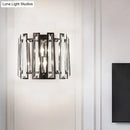 GobekUsa Modernist Clear Crystal Drum Wall Sconce - 2 Lights, Black Finish - Ideal for Corridors