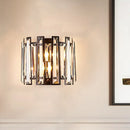 GobekUsa Modernist Clear Crystal Drum Wall Sconce - 2 Lights, Black Finish - Ideal for Corridors