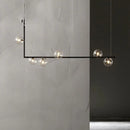 GobekUsa Modernist Black Glass Globe Pendant Light with 6 Bulbs and Right Angled Frame - Warm/White Lighting