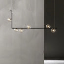 GobekUsa Modernist Black Glass Globe Pendant Light with 6 Bulbs and Right Angled Frame - Warm/White Lighting