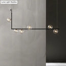 GobekUsa Modernist Black Glass Globe Pendant Light with 6 Bulbs and Right Angled Frame - Warm/White Lighting