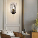 GobekUsa Black Modernist Wall Sconce with Curved Metal Arm and Clear Crystal Panel