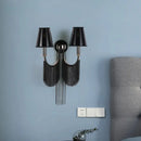 GobekUsa Modernist 2-Light Plastic Cone Shade Wall Sconce with Aluminum Tassel in Black/Silver