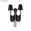 GobekUsa Modernist 2-Light Plastic Cone Shade Wall Sconce with Aluminum Tassel in Black/Silver