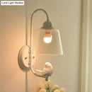 GobekUsa Modernist Clear Glass Cone Wall Lamp - 1 Light White/Black Flush Mount Sconce with White Bird