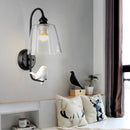 GobekUsa Modernist Clear Glass Cone Wall Lamp - 1 Light White/Black Flush Mount Sconce with White Bird