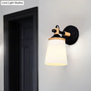 GobekUsa White/Black Modernist Wall Lamp with Cream Glass Shade