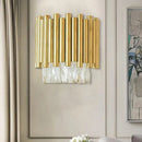 GobekUsa Modernist Clear Faceted Crystal Wall Mount 1 Light Brass Wall Light for Living Room